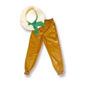 SHEIN Trendy Slant Pocket PU Leather Khaki Pants